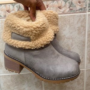 Gray Sherpa lined fur boots